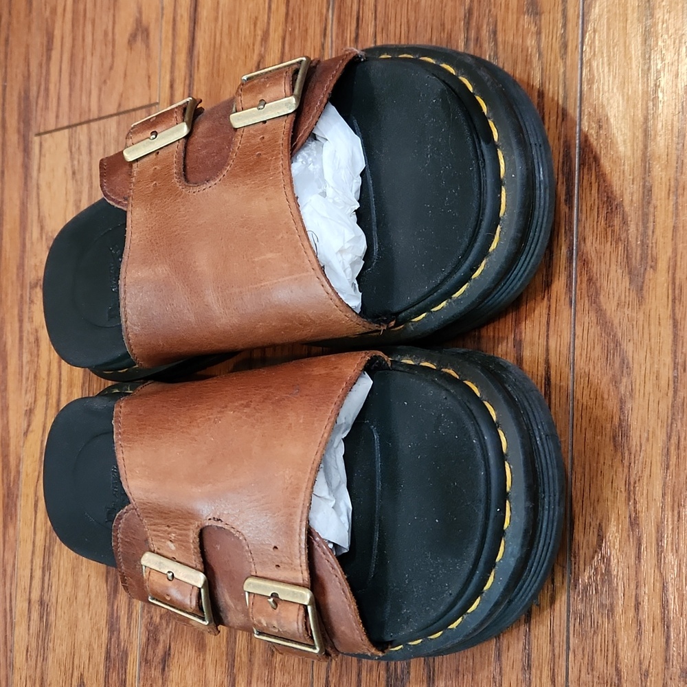 Dr.Martens Dax Brown Leather Slide Sandals - Picture 7 of 8